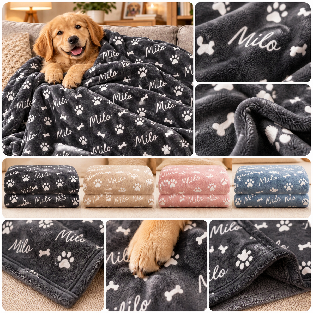 Manta Personalizada Para Mascotas Para Amantes De Los Perros: Manta De Forro Polar Suave Con Estampado De Patas Y Huesos, Regalo Perfecto Para El Día De La Madre O Cumpleaños - miscalcetinescaramx