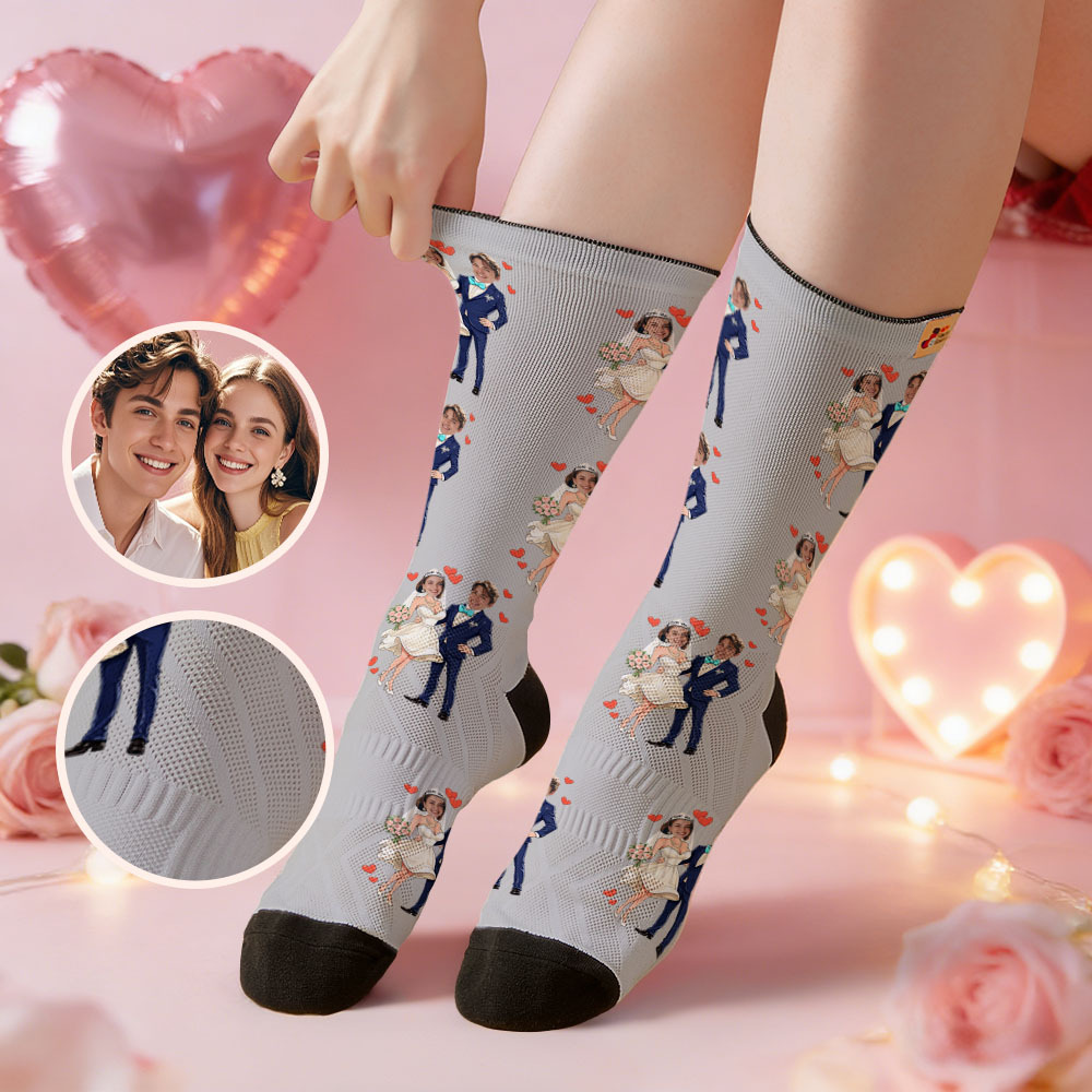 Calcetines Personalizados Con Temática De Boda Y Caras Coloridas. Calcetines Personalizados Para San Valentín Con Foto, Regalo Para Pareja. - miscalcetinescaramx