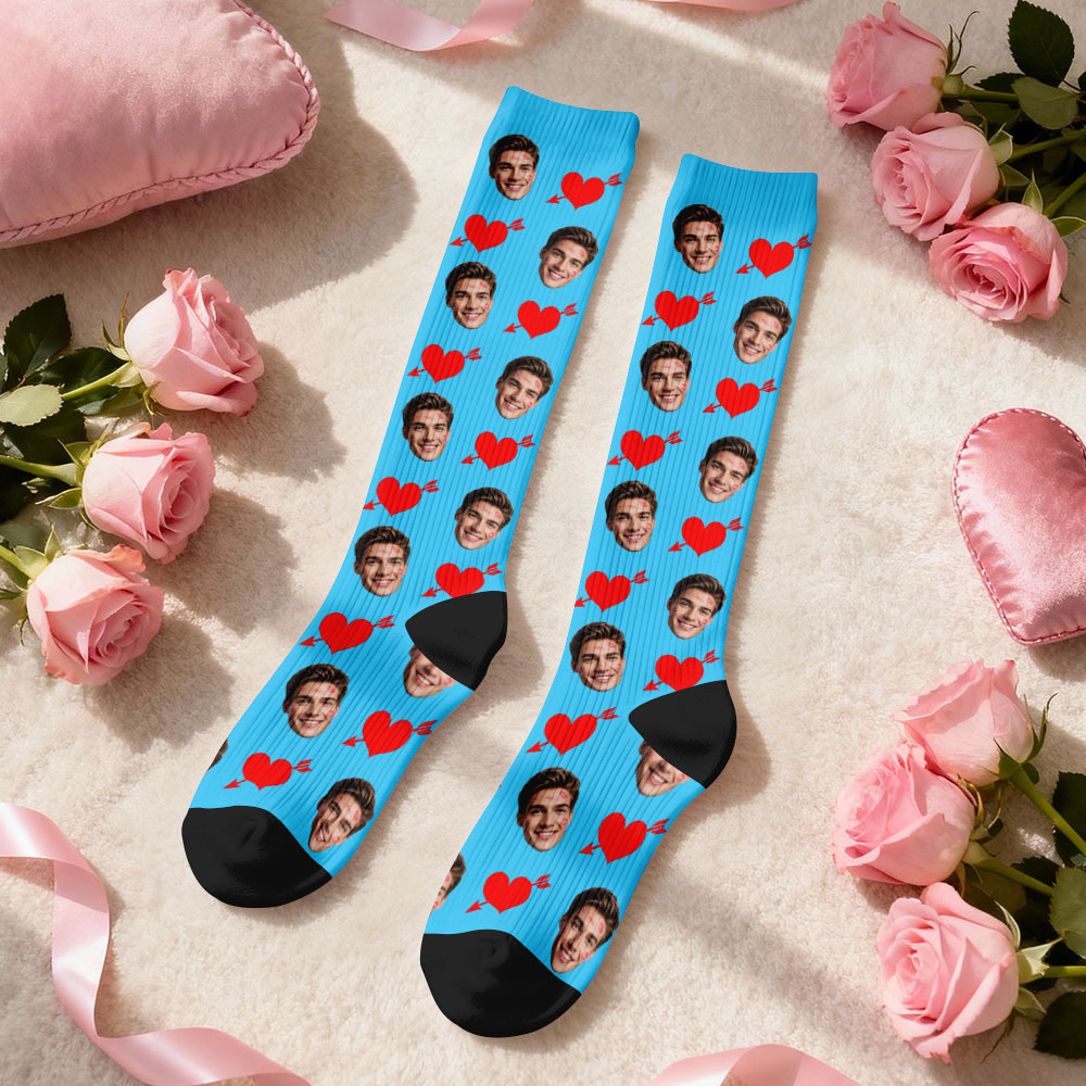 Calcetines De Compresión Facial Personalizados Calcetines Hasta La Rodilla Personalizados Con Foto De Corazón Regalo Para Él Y Ella - miscalcetinescaramx
