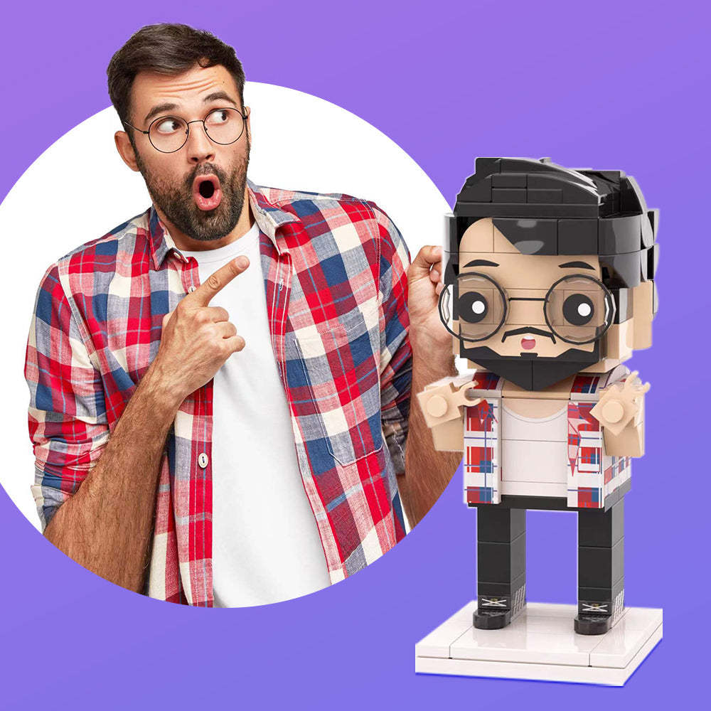 Figuras De Ladrillo Personalizadas De Cuerpo Completo Para Una Persona, Versión Mejorada, Juguete De Bloques De Partículas Pequeñas, Camisa A Cuadros Para Hombre, Regalo De San Valentín - miscalcetinescaramx