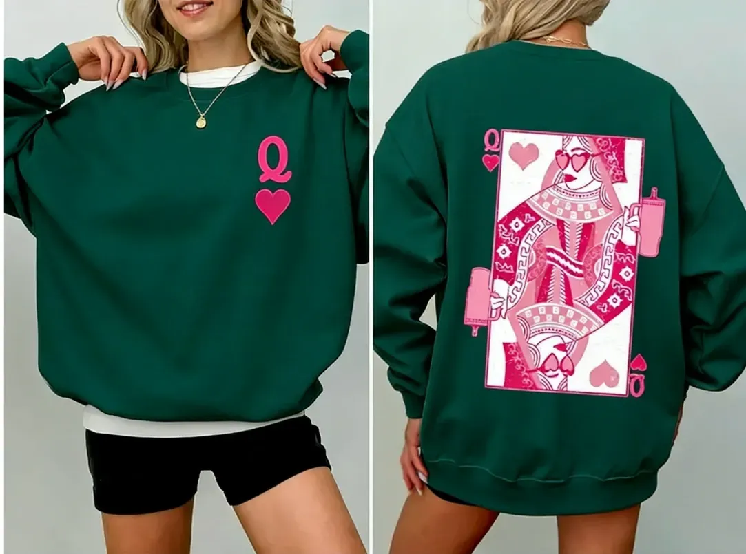 Sudadera De Cuello Redondo Con La Reina De Corazones Para San Valentín, Informal, De Manga Larga, Para Mujer - miscalcetinescaramx