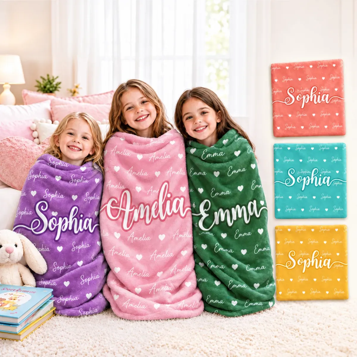 Manta Polar Personalizada Para Niños, Regalo De Cumpleaños Con Nombre Y Corazones, Acogedora Manta Sherpa Para Niñas Y Niños