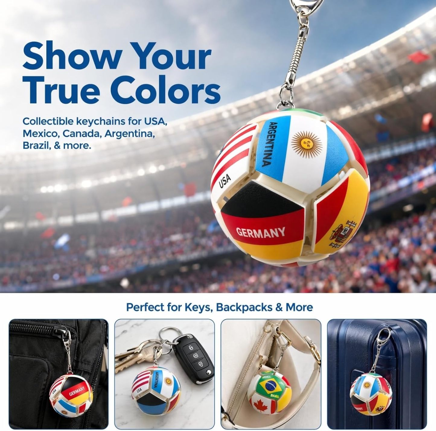2026 Llavero De Bola De Fútbol Con Bandera De Fútbol, ​​bola De Estrés Sensorial De Clic Mecánico De 12 Lados Para Adultos, Bolas Para Aliviar El Estrés, Llavero De Fútbol Para Llaves Y Mochila (12 Naciones) - miscalcetinescaramx