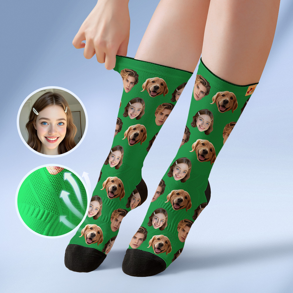 Calcetines Personalizados Con Caras, Calcetines Personalizados Con Foto De Caras, Calcetines Verdes Divertidos Con Foto Para Regalo Familiar. - miscalcetinescaramx