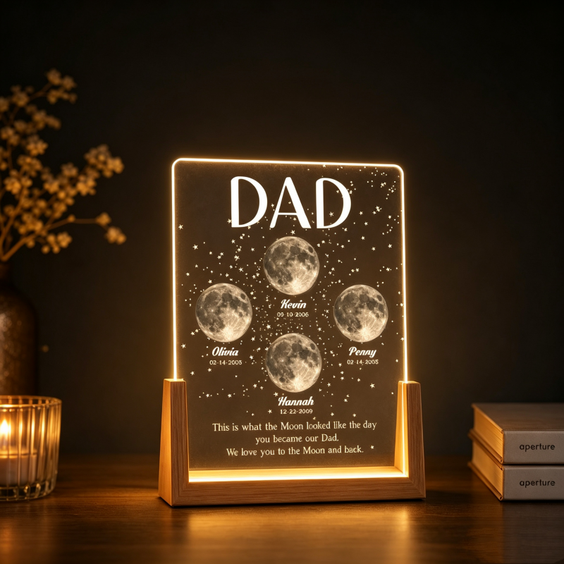 Regalo De Papá De Fase Lunar: Luz De Placa Acrílica Personalizada, Regalo De Cielo Nocturno Personalizado Para Papá, Regalo Del Día Del Padre, Recuerdo De Lámpara De Luna LED - miscalcetinescaramx