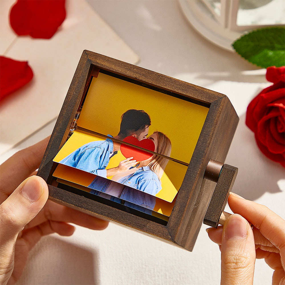 Álbum De Fotos Personalizado Con Caja Giratoria Y Manivela, Con Marco De Cubo Para Fotos De Bebé En Nogal Negro Claro, Regalo Creativo. - miscalcetinescaramx