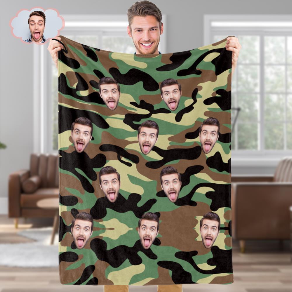 Custom Blanket Personalized Photo Camouflage Blanket For Lover - Dark Green