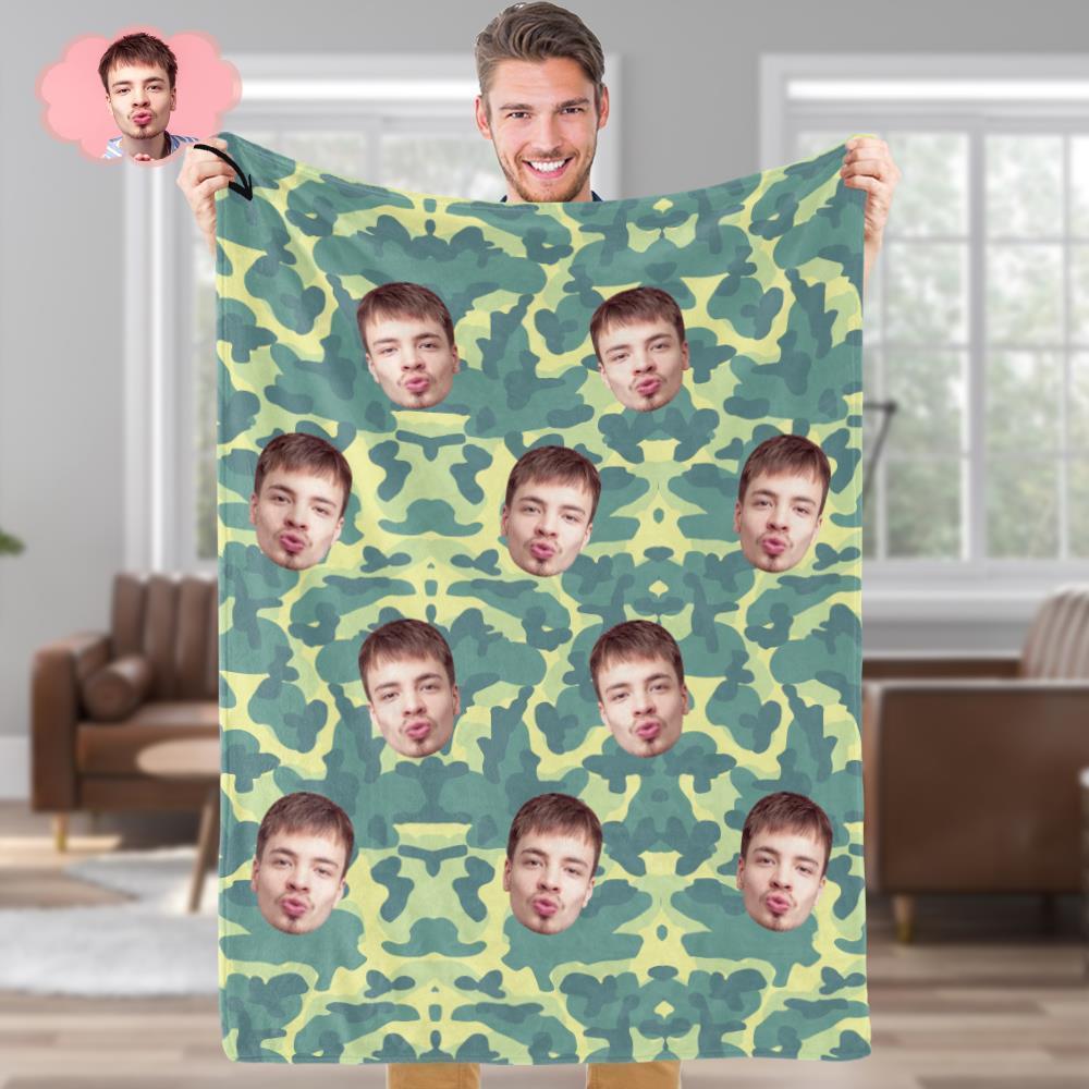 Custom Blanket Personalized Photo Camouflage Blanket For Lover - Light Green