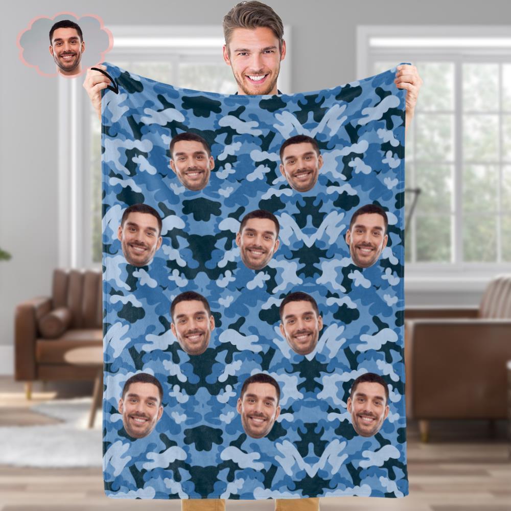 Custom Blanket Personalized Photo Camouflage Blanket For Lover - Light Sky