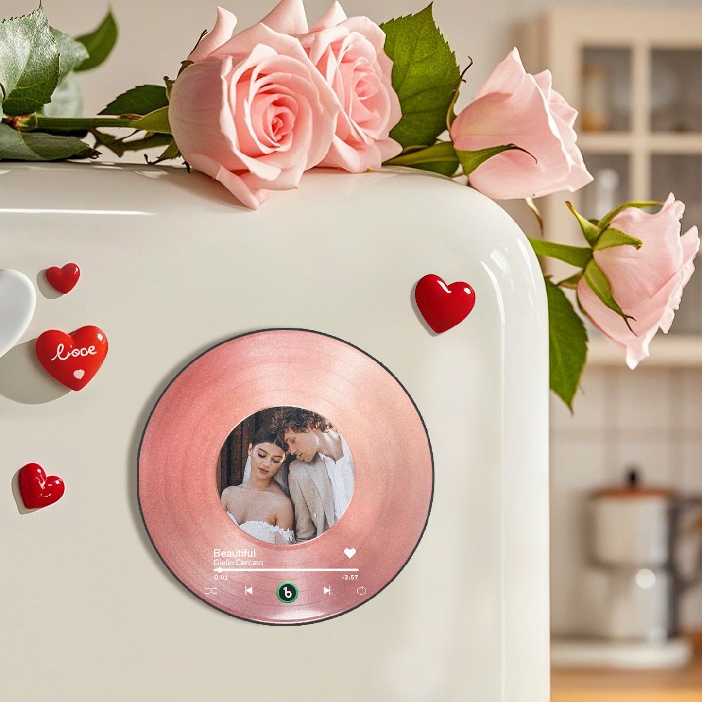 Imán De Nevera Con Música Personalizado, Álbum Con Marco Redondo Personalizado, Imán De Nevera Con Música, Adhesivo Para Pared Con Foto, Regalo De Aniversario Para Parejas - miscalcetinescaramx