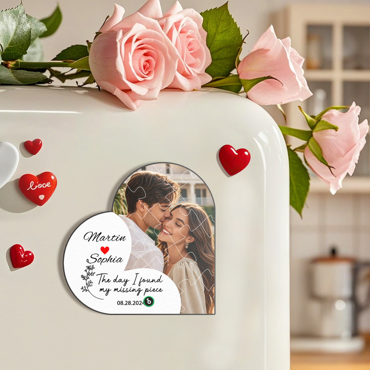 El Día Que Encontré Mi Pieza Perdida. Imán De Nevera Con Foto Personalizada En Forma De Corazón Y Música. Regalos De Aniversario Para Parejas. - miscalcetinescaramx