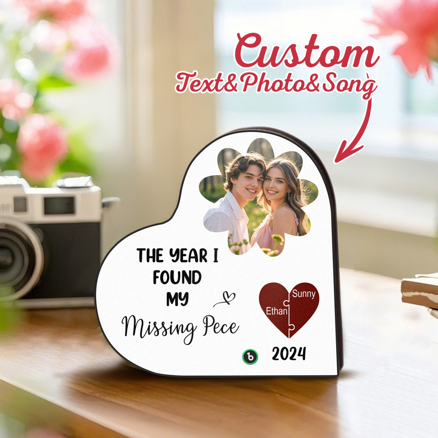 El Año En Que Encontré Mi Pieza Perdida. Imán De Nevera Con Foto Personalizada En Forma De Corazón Y Música. Regalos De Aniversario Para Parejas. - miscalcetinescaramx