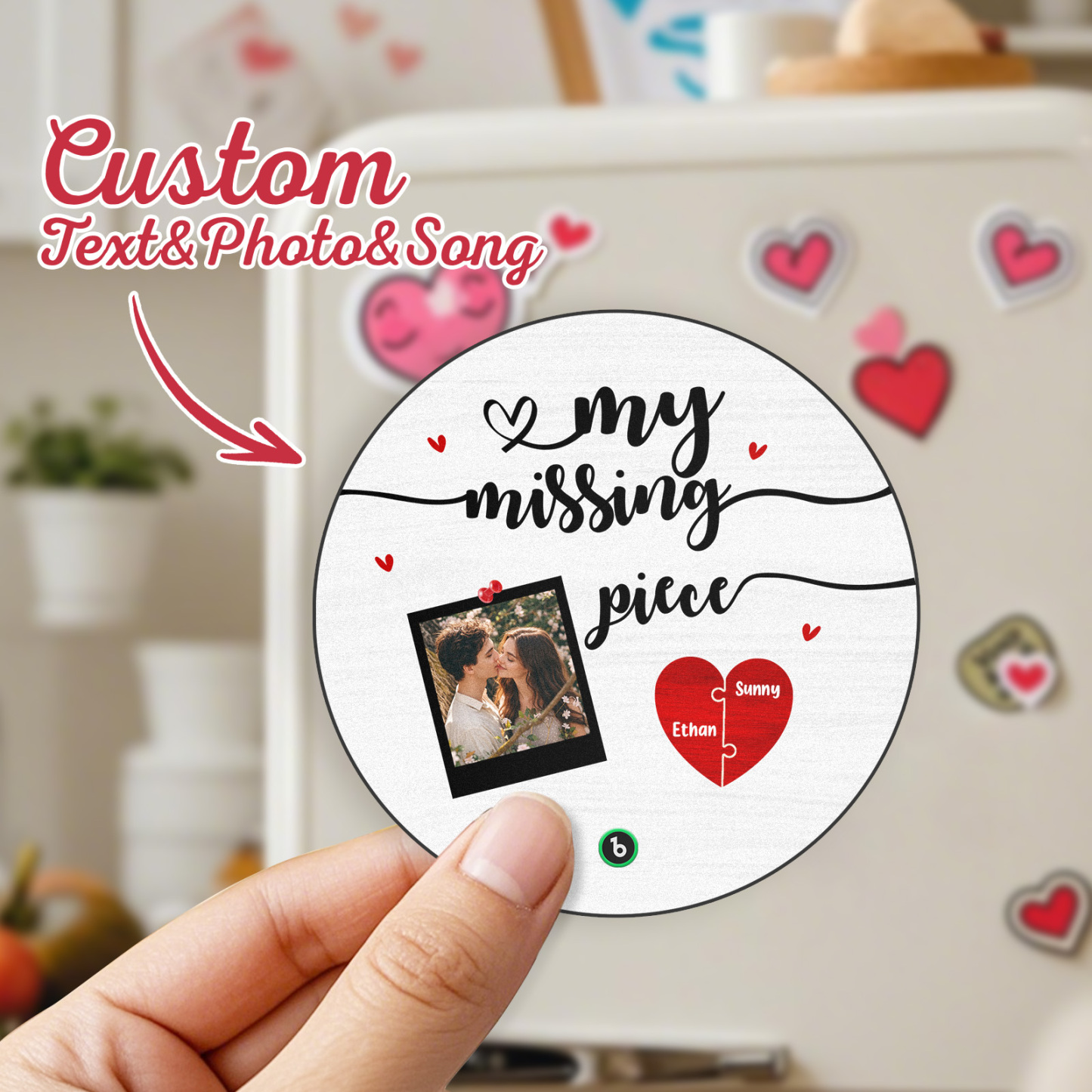 Imán De Nevera Personalizado Con Foto Y Música 'mi Pieza Faltante'. Regalos De Aniversario Para Parejas. - miscalcetinescaramx