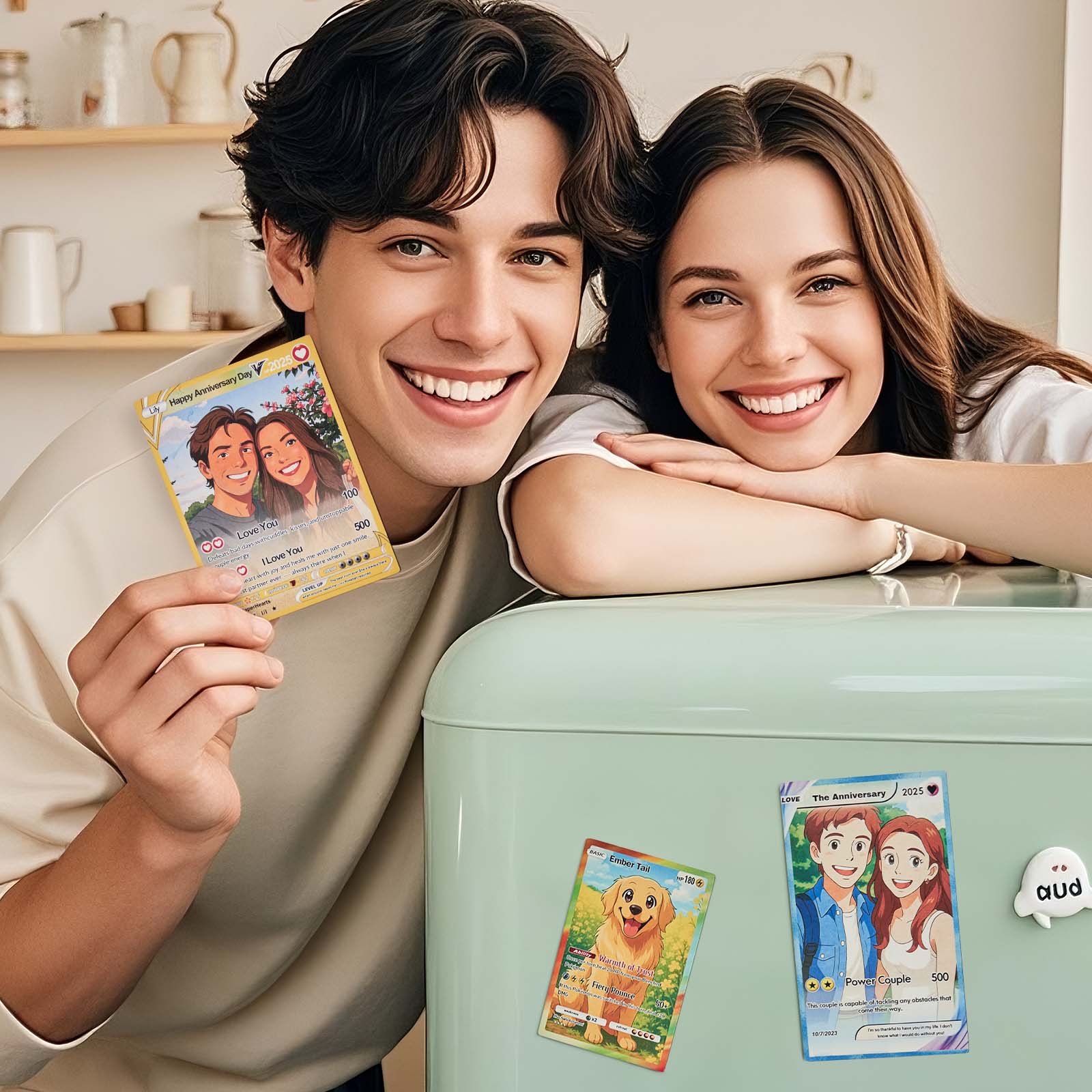 Imán Para Nevera Con Tarjeta De Pokémon Personalizada Para Pareja, Recuerdo Romántico De Dibujos Animados Con Nombres, Foto, Regalo De Aniversario O San Valentín.