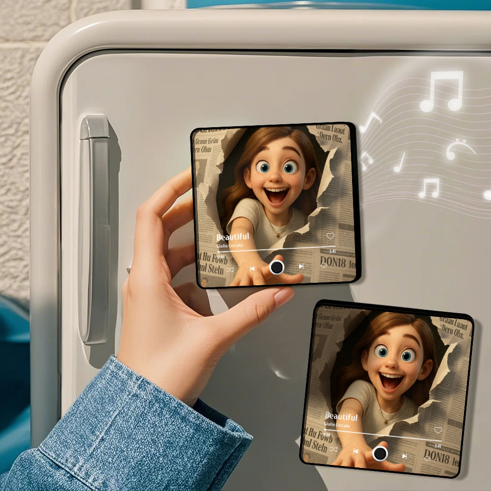 Imán Para Nevera Con Foto De Dibujos Animados Personalizado. Música Que Se Puede Reproducir Sin Teléfono Móvil. Póster De Dibujos Animados Con Música. Imán Para Nevera.
