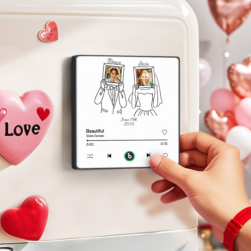 Imán De Nevera Con Foto De Pareja Personalizado. Música Que Se Puede Reproducir Sin Teléfono Móvil. Imán De Nevera Con Música. - miscalcetinescaramx