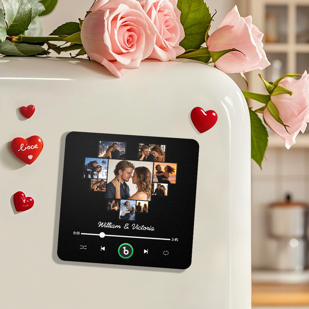 Imán Para Nevera Con Fotos Personalizadas En Forma De Corazón Y Música, Marco Con Nombres Personalizados, Regalo Para Parejas - miscalcetinescaramx