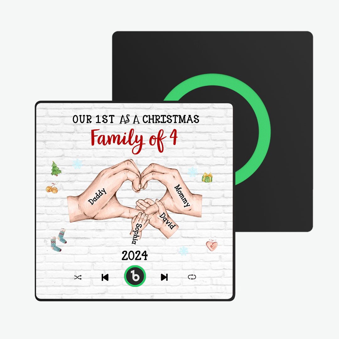 Personaje De Dibujos Animados Personalizado Y Marco De Nombre, Imán Para Nevera, Álbum Personalizado, Imán Para Nevera Con Música, Nuestra Primera Familia Navideña - miscalcetinescaramx