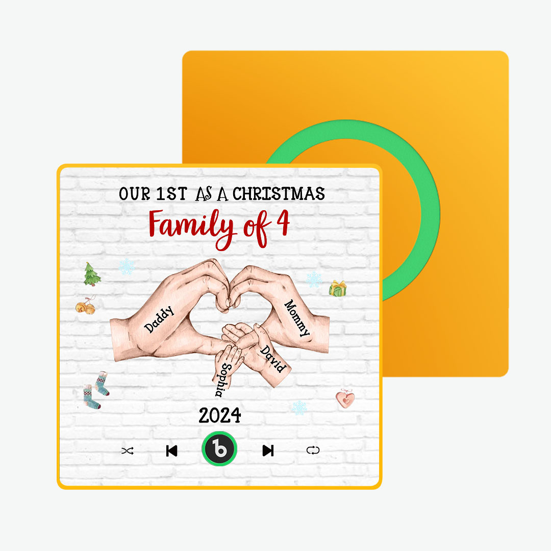 Personaje De Dibujos Animados Personalizado Y Marco De Nombre, Imán Para Nevera, Álbum Personalizado, Imán Para Nevera Con Música, Nuestra Primera Familia Navideña - miscalcetinescaramx