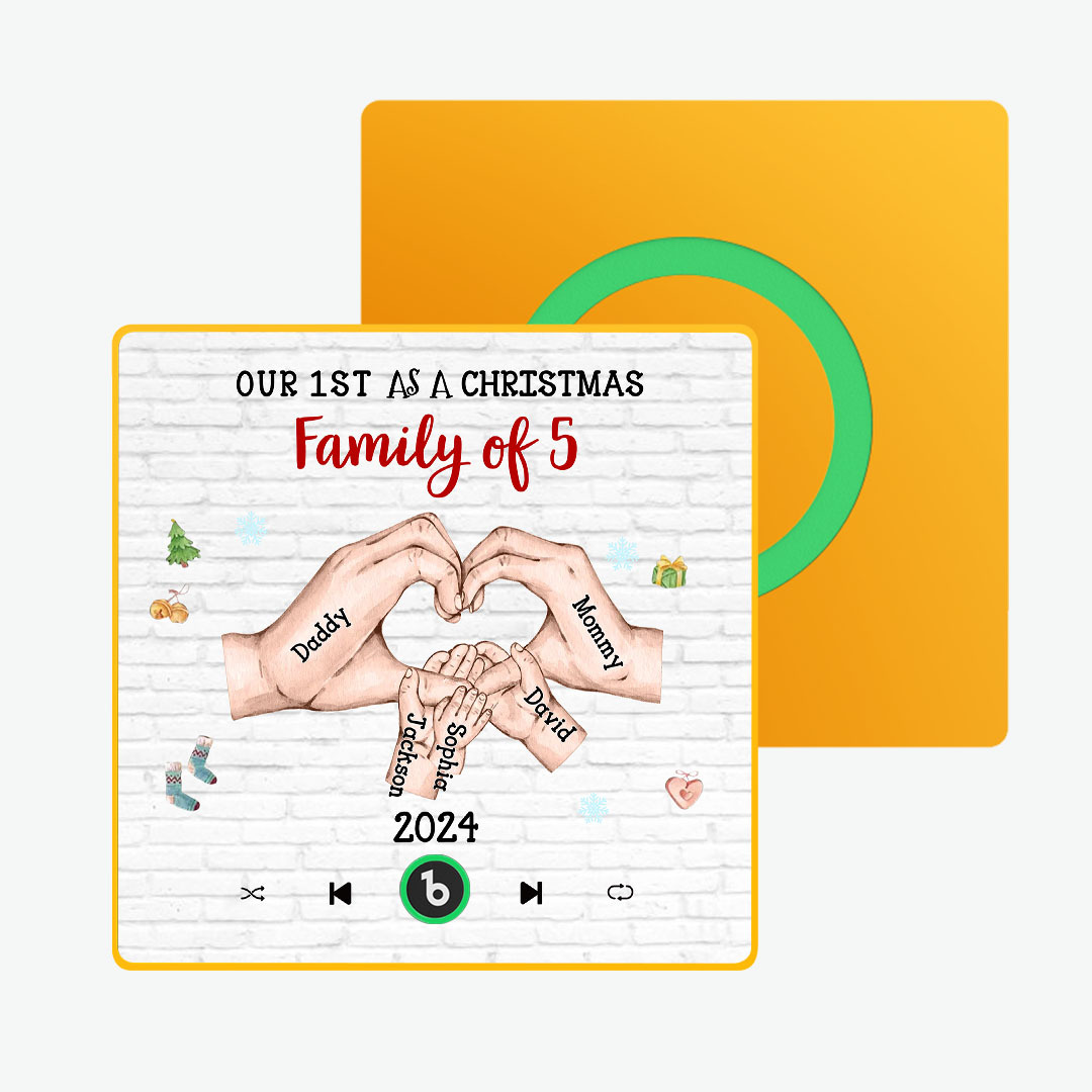 Personaje De Dibujos Animados Personalizado Y Marco De Nombre, Imán Para Nevera, Álbum Personalizado, Imán Para Nevera Con Música, Nuestra Primera Familia Navideña - miscalcetinescaramx