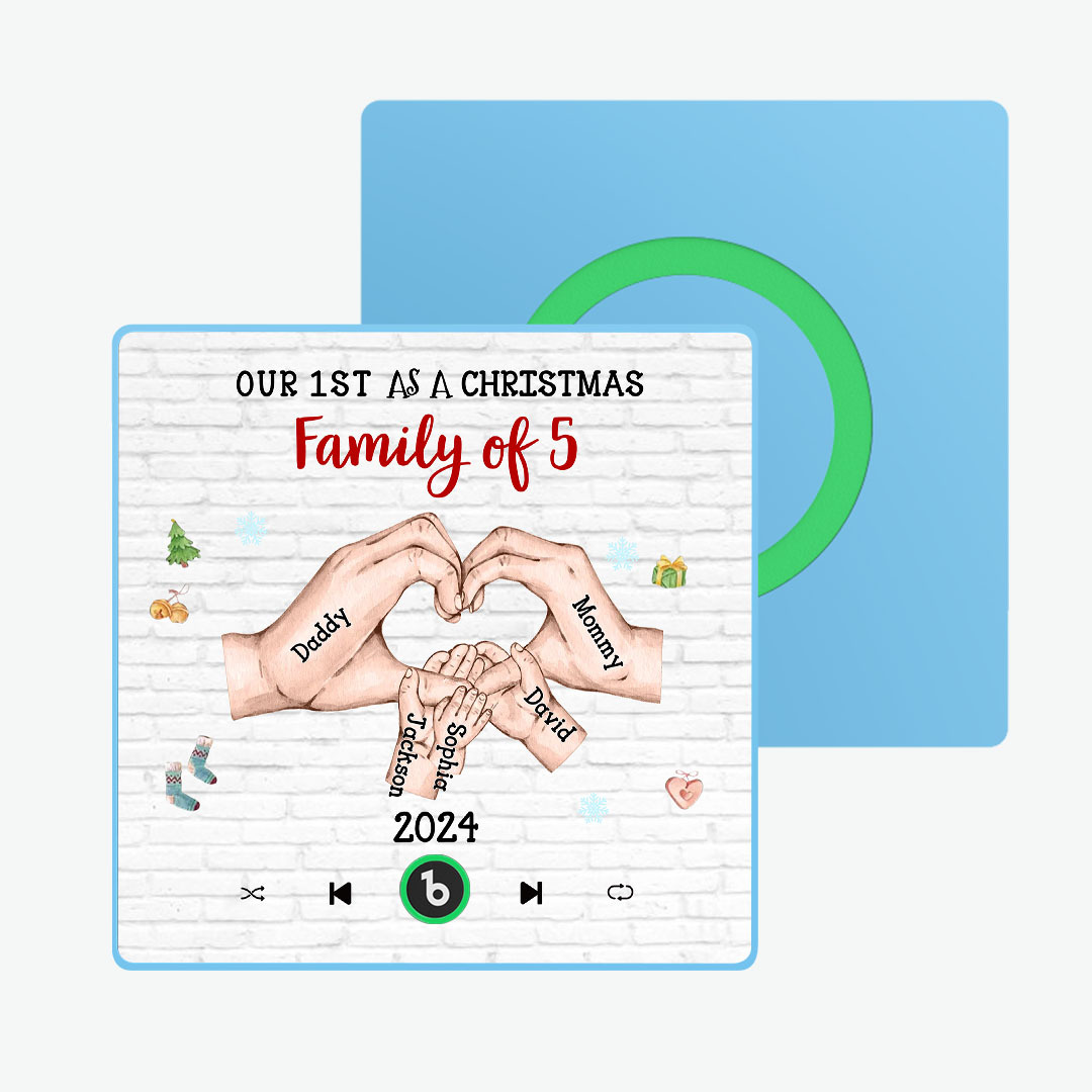 Personaje De Dibujos Animados Personalizado Y Marco De Nombre, Imán Para Nevera, Álbum Personalizado, Imán Para Nevera Con Música, Nuestra Primera Familia Navideña - miscalcetinescaramx
