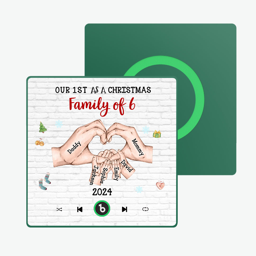 Personaje De Dibujos Animados Personalizado Y Marco De Nombre, Imán Para Nevera, Álbum Personalizado, Imán Para Nevera Con Música, Nuestra Primera Familia Navideña - miscalcetinescaramx
