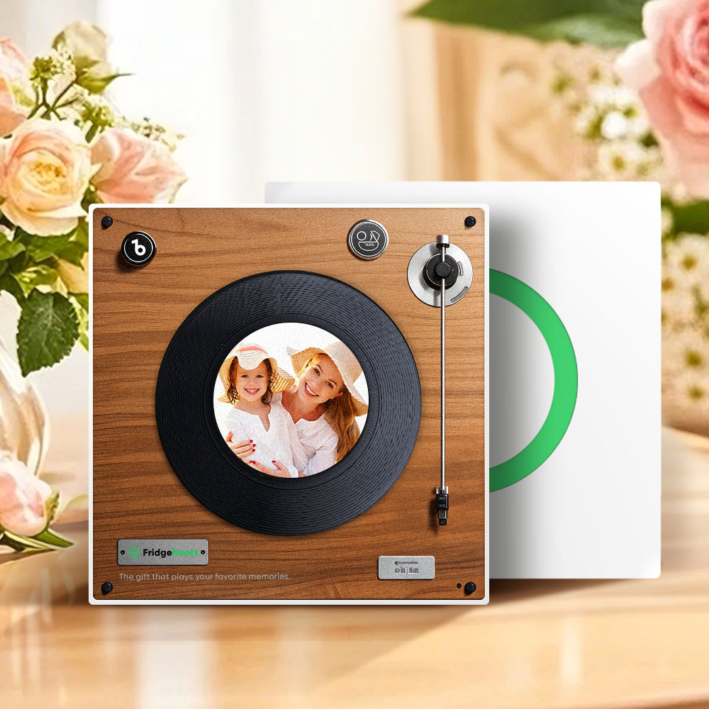 Imán de refrigerador personalizado con música y fotos. Puedes personalizar de 1 a 6 vinilos y canciones. Regalo para el Día de la Madre.