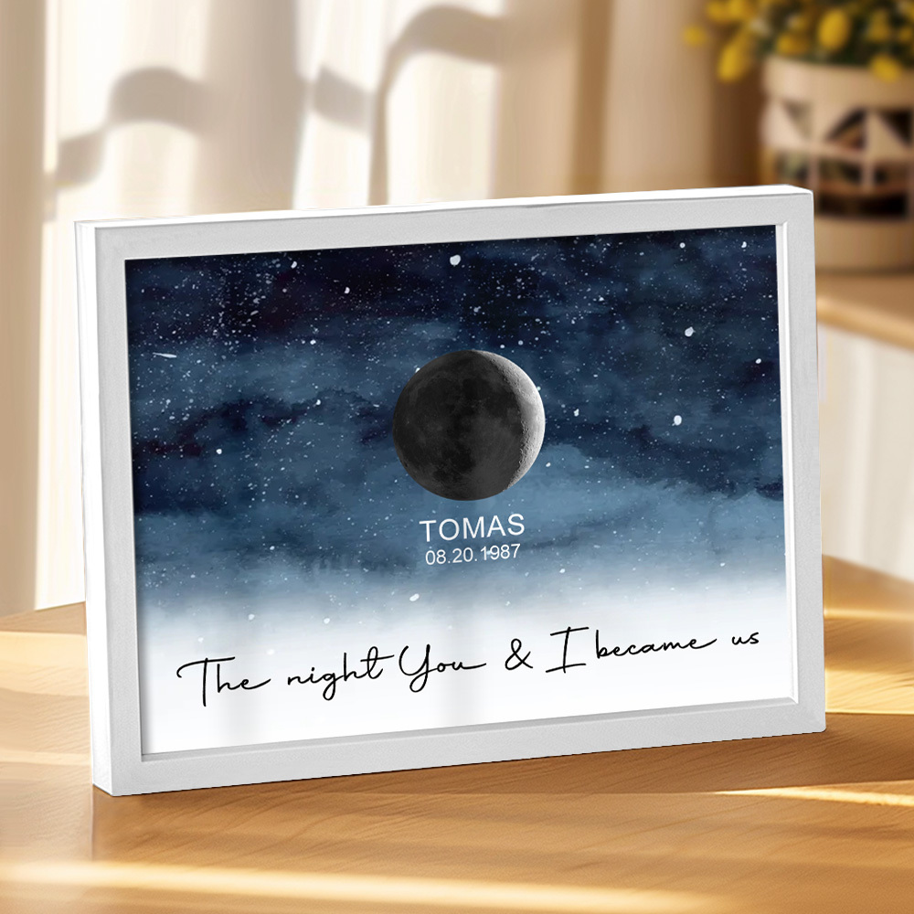 Marco De Impresión De Fase Lunar Personalizado, Adornos De Marco De Madera De Fase Lunar Personalizados, Regalos De Aniversario Para Ella Y Él - miscalcetinescaramx
