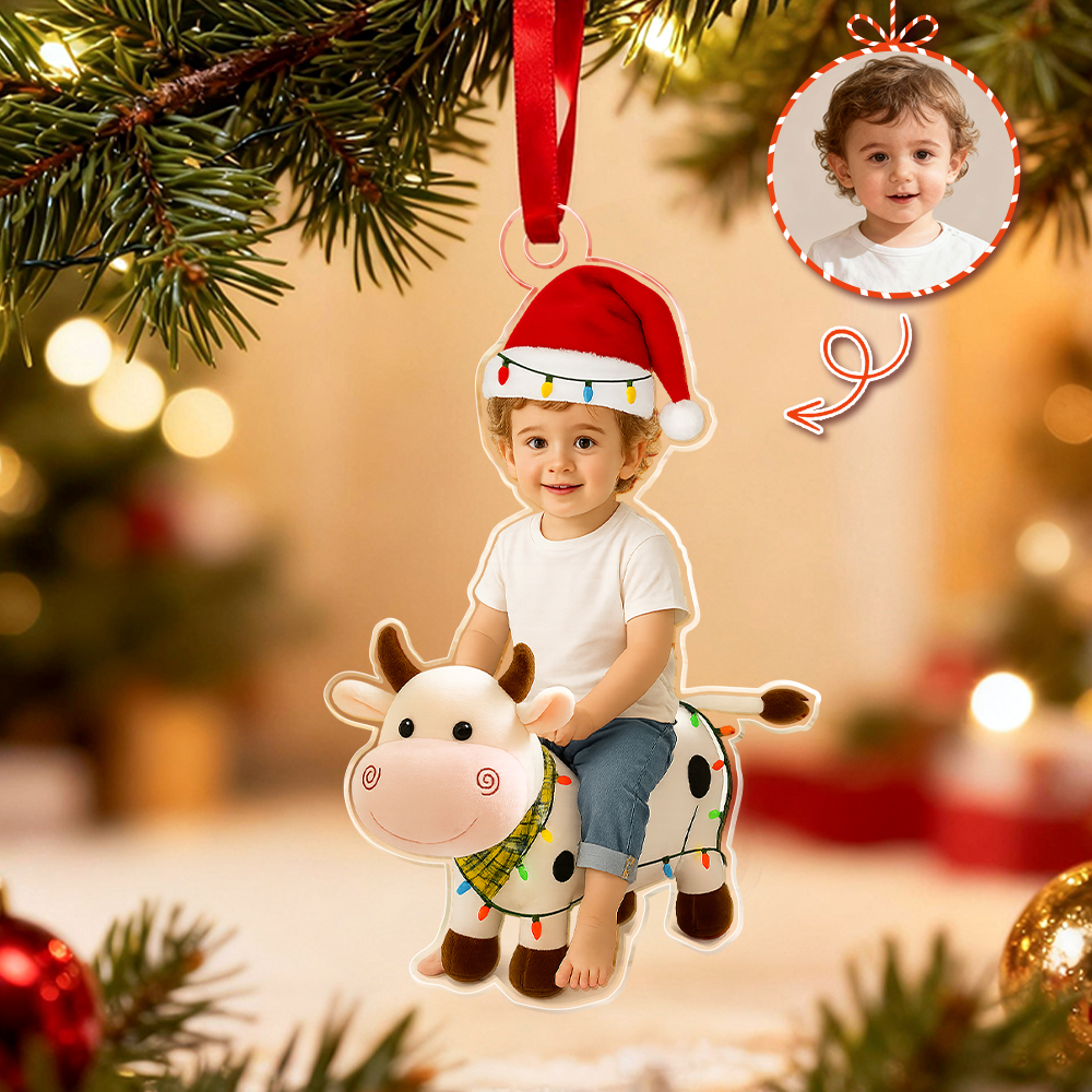 Adornos Acrílicos Personalizados De Vaca Con Niño Y Nombre, Adornos Acrílicos Personalizados De Vaca Con Niño Y Foto, Adornos Acrílicos Navideños, Regalos Navideños Para Recordar - miscalcetinescaramx