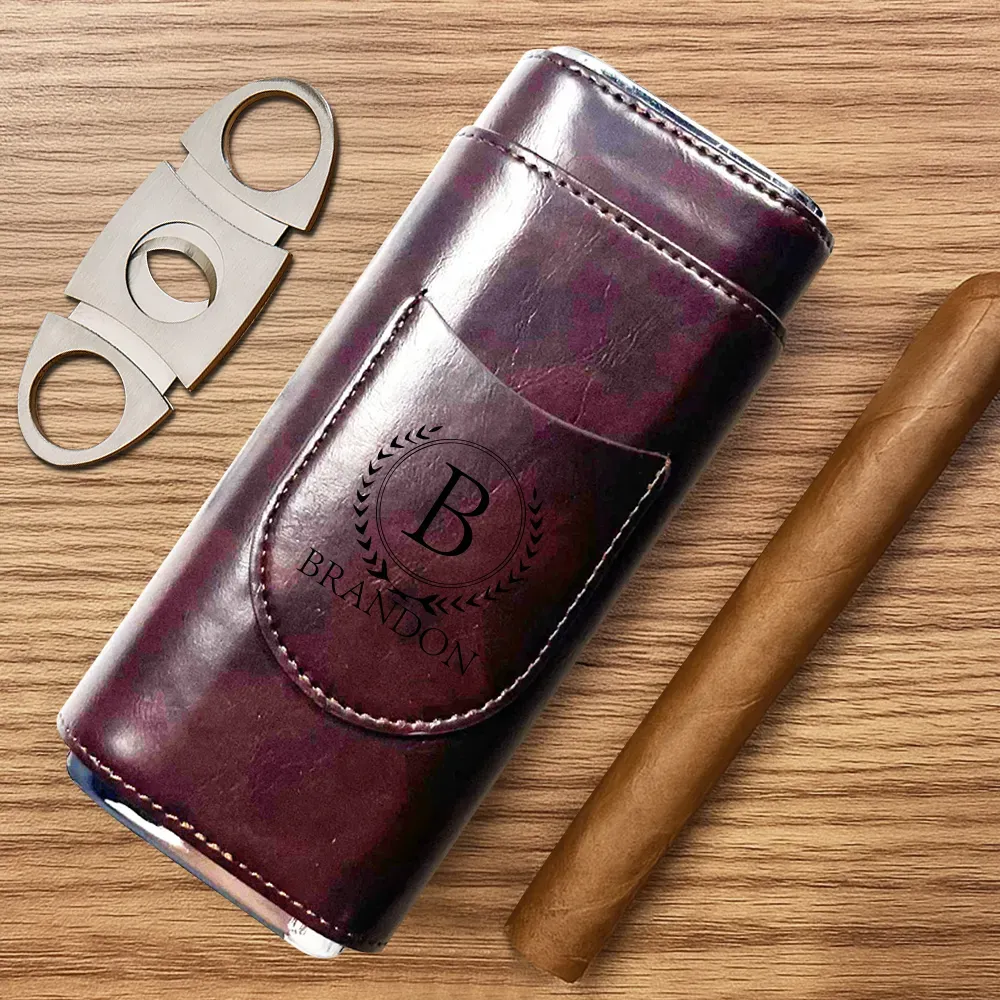 Estuche Para Puros Personalizado, Porta Puros De Cuero Con Cortador, Estuche De Viaje Para Puros, Regalo Para Padrinos De Boda, Regalo Para Papá, Regalo Para Esposo, Regalo Para Él