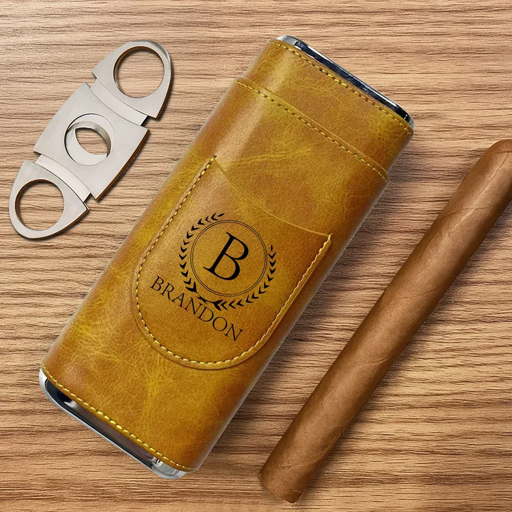Estuche Para Puros Personalizado, Porta Puros De Cuero Con Cortador, Estuche De Viaje Para Puros, Regalo Para Padrinos De Boda, Regalo Para Papá, Regalo Para Esposo, Regalo Para Él