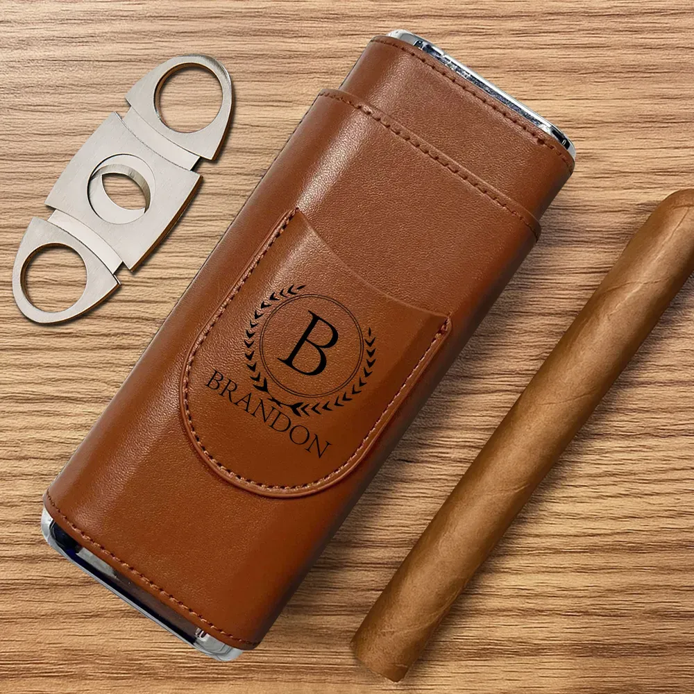 Estuche Para Puros Personalizado, Porta Puros De Cuero Con Cortador, Estuche De Viaje Para Puros, Regalo Para Padrinos De Boda, Regalo Para Papá, Regalo Para Esposo, Regalo Para Él