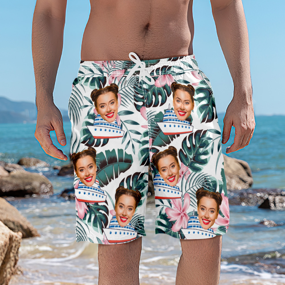 Pantalones Cortos De Playa Personalizados Con Foto De Crucero, Regalo Para Amantes De Los Viajes, Pantalones Cortos De Playa Personalizados Con Cara