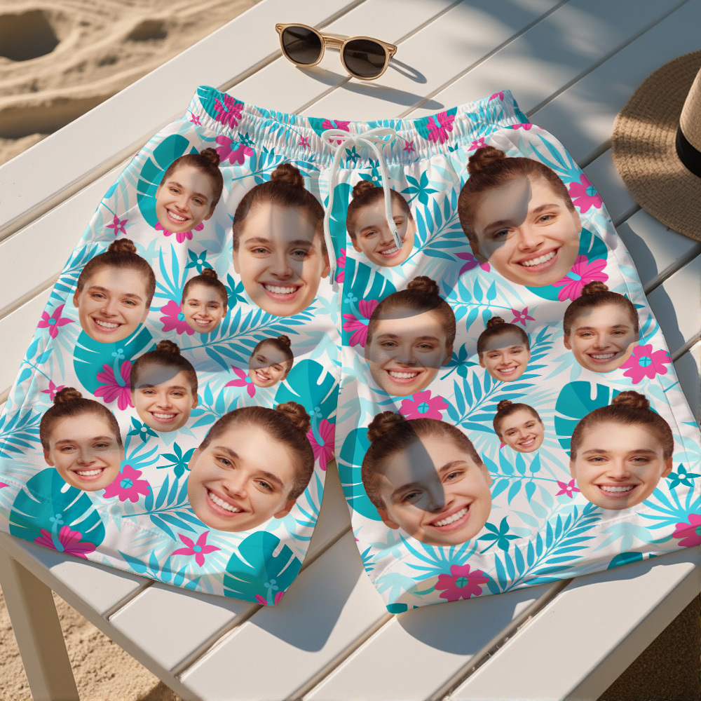 Bañador De Playa Personalizado Con Cabeza Grande De Flamenco Verde, Cara Personalizada, Estilo Hawaiano Tropical De Verano, Regalo - miscalcetinescaramx