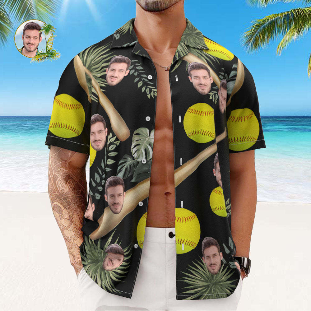 Camisa Hawaiana Con Cara Personalizada, Camisa Aloha Con Estampado Integral Para Hombre, Regalo - Béisbol - MyFaceSocksMX