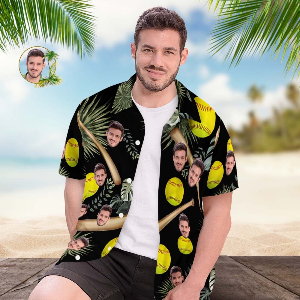 Camisa Hawaiana Con Cara Personalizada, Camisa Aloha Con Estampado Integral Para Hombre, Regalo - Béisbol - MyFaceSocksMX