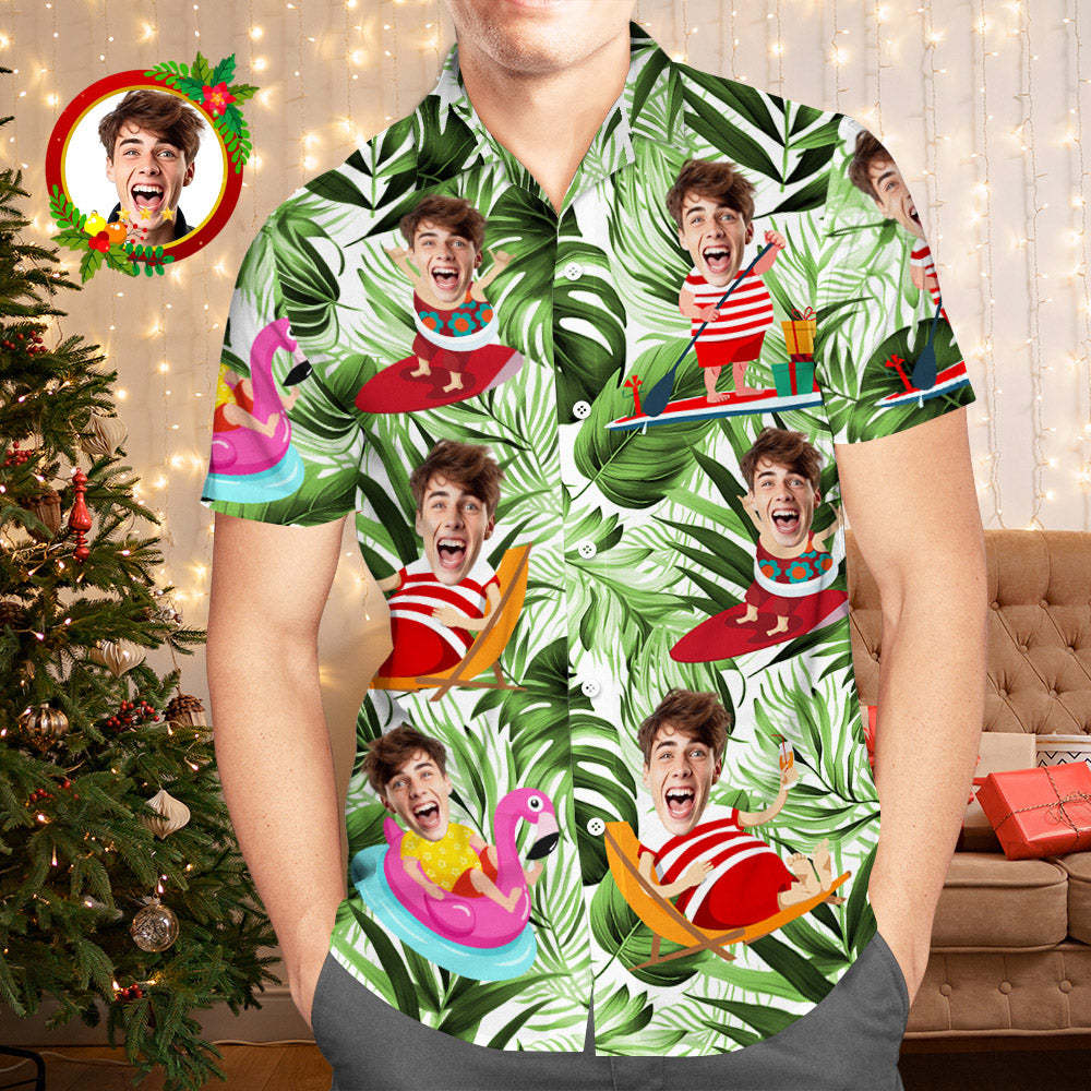 Camisa Hawaiana De Cara Personalizada Camisas Navideñas Divertidas Tropicales De Aloha Beach Navidad Papá Noel Para Hombres - MyFaceSocksMX