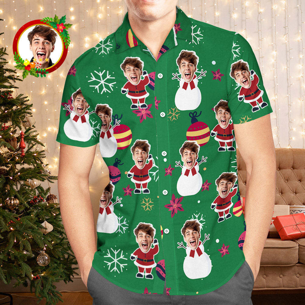 Camisa Hawaiana De Cara Personalizada Bola De Navidad Camisas Navideñas Para Hombres - MyFaceSocksMX