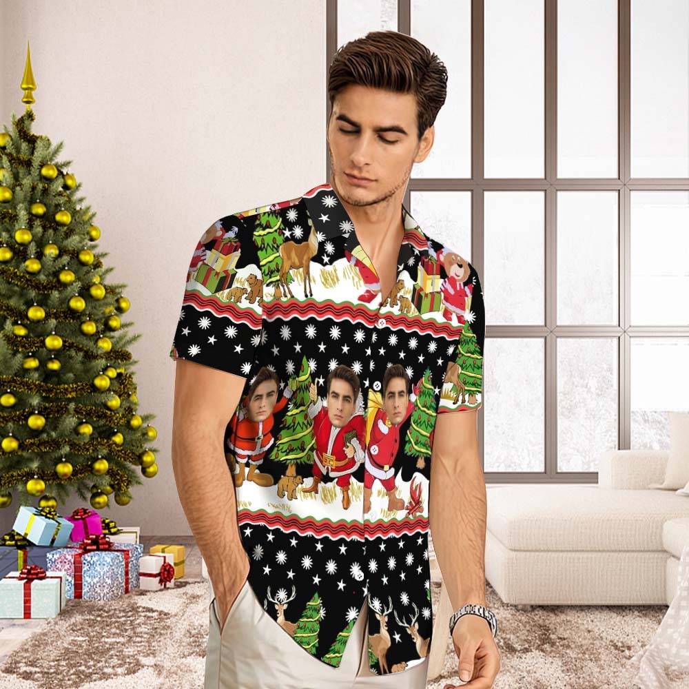 Camisa Hawaiana Con Cara Personalizada, Camisa Aloha Con Estampado Integral Para Hombre, Regalo De Navidad: Papá Noel Con Regalos - MyFaceSocksMX