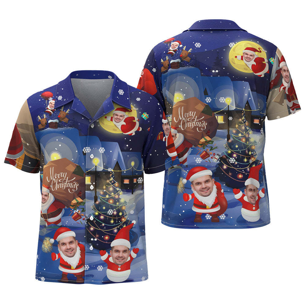 Cara Personalizada Navidad Vacaciones Amor Santa Y Regalo Camisa Hawaiana - MyFaceSocksMX