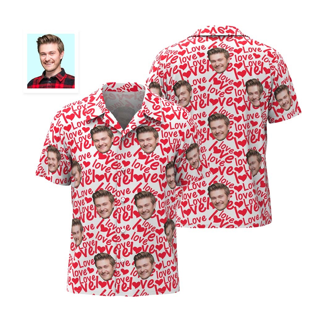 Camisa Hawaiana Con Cara Personalizada, Traje De Pareja, Camisa De Amor Totalmente Estampada, Regalos Del Día De San Valentín - MyFaceSocksMX