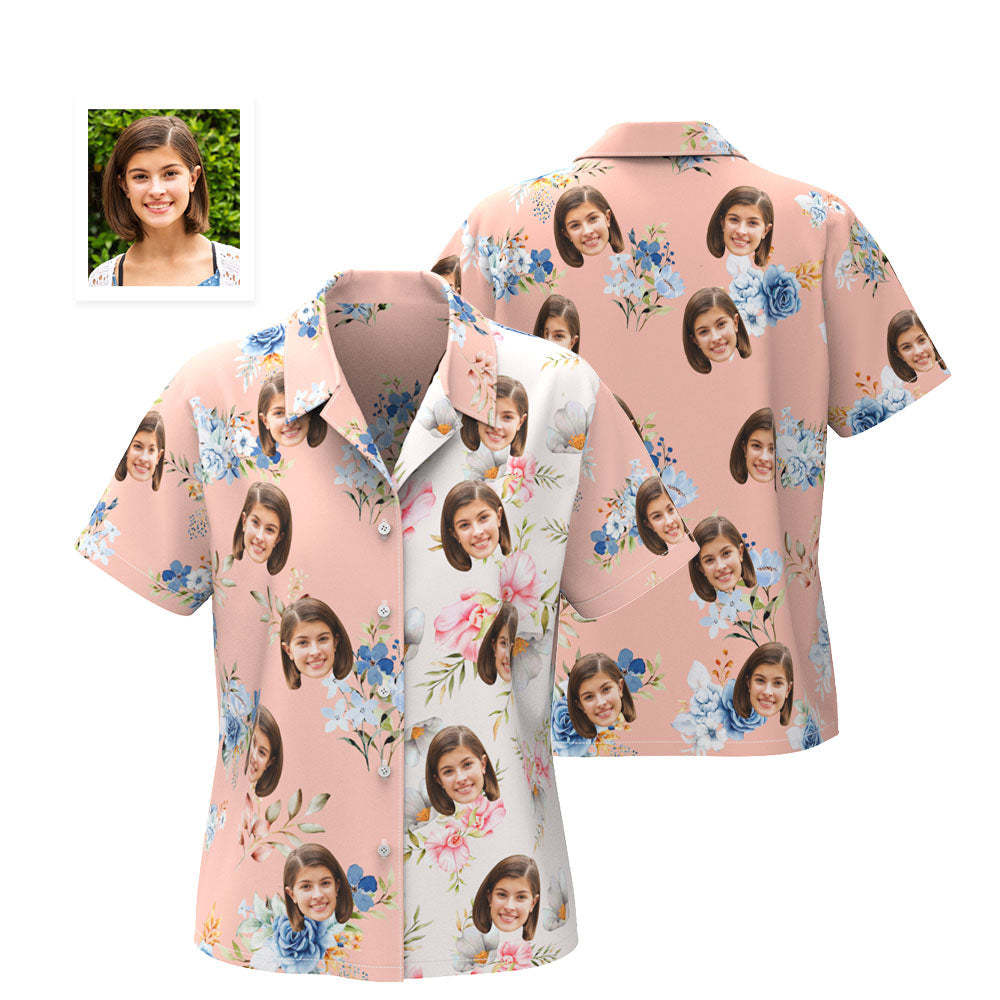 Camisa Hawaiana Con Cara Personalizada Para Mujer, Camisa Con Estampado De Retazos, Regalos Del Día De San Valentín Para Ella - MyFaceSocksMX