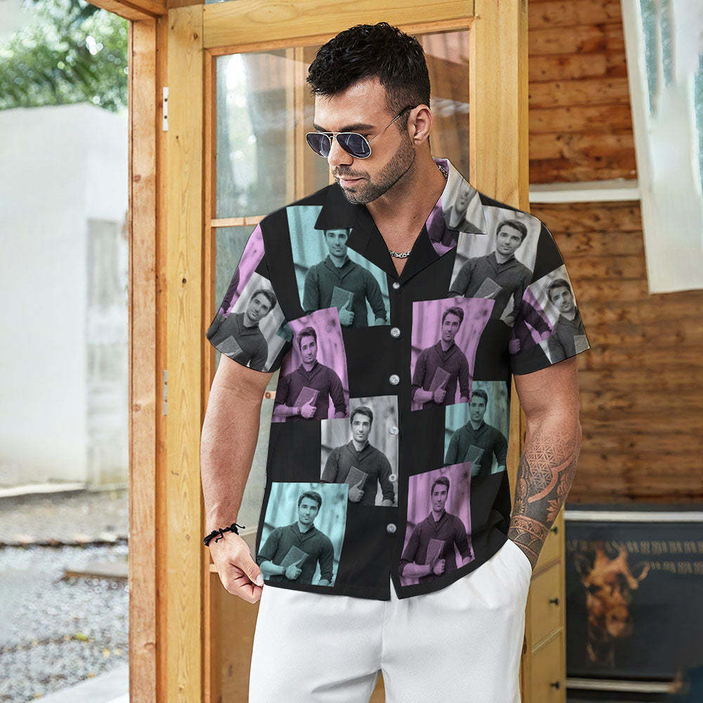 Camisa Hawaiana Con Foto Personalizada Camisa Aloha Con Estampado Integral Para Hombre Camisa Para Niño Genial - Foto Retro - MyFaceSocksMX