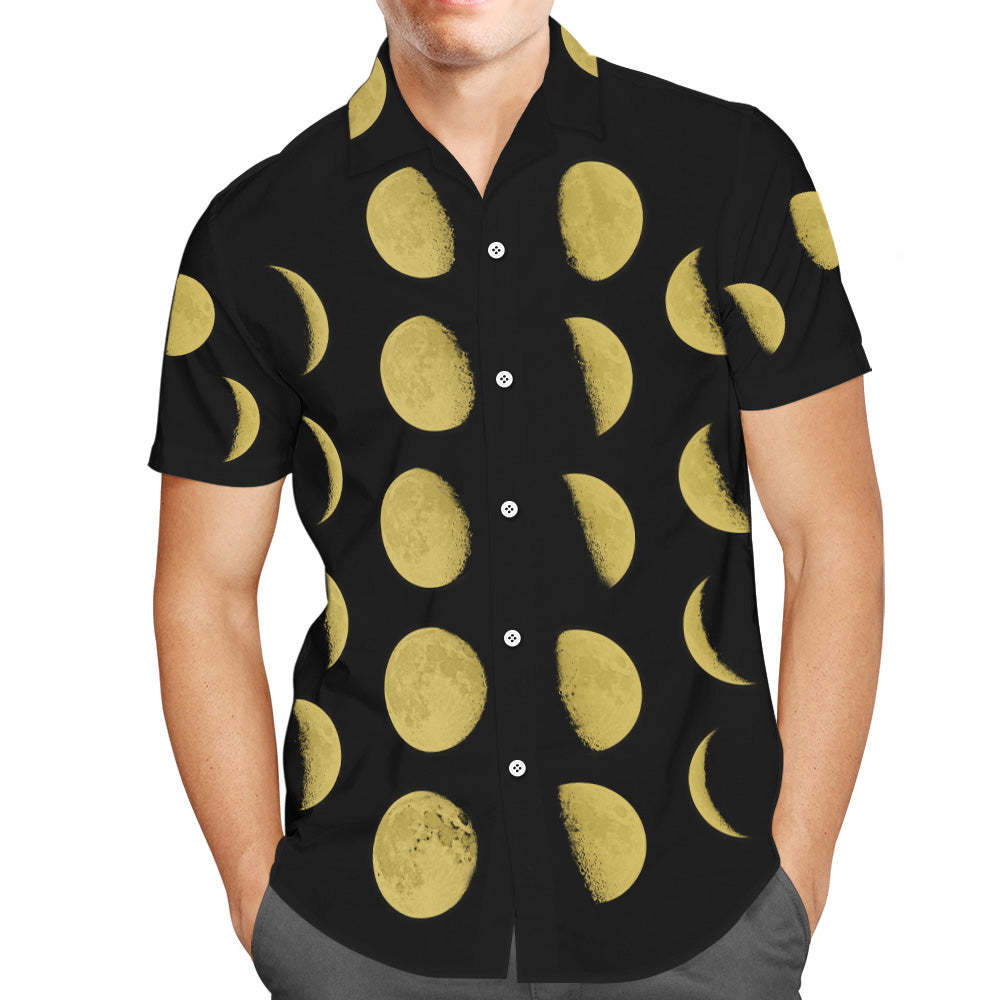 Camisa Hawaiana De Fase Lunar Personalizada Para Hombres Camisa Personalizada Con Estampado Completo - MyFaceSocksMX