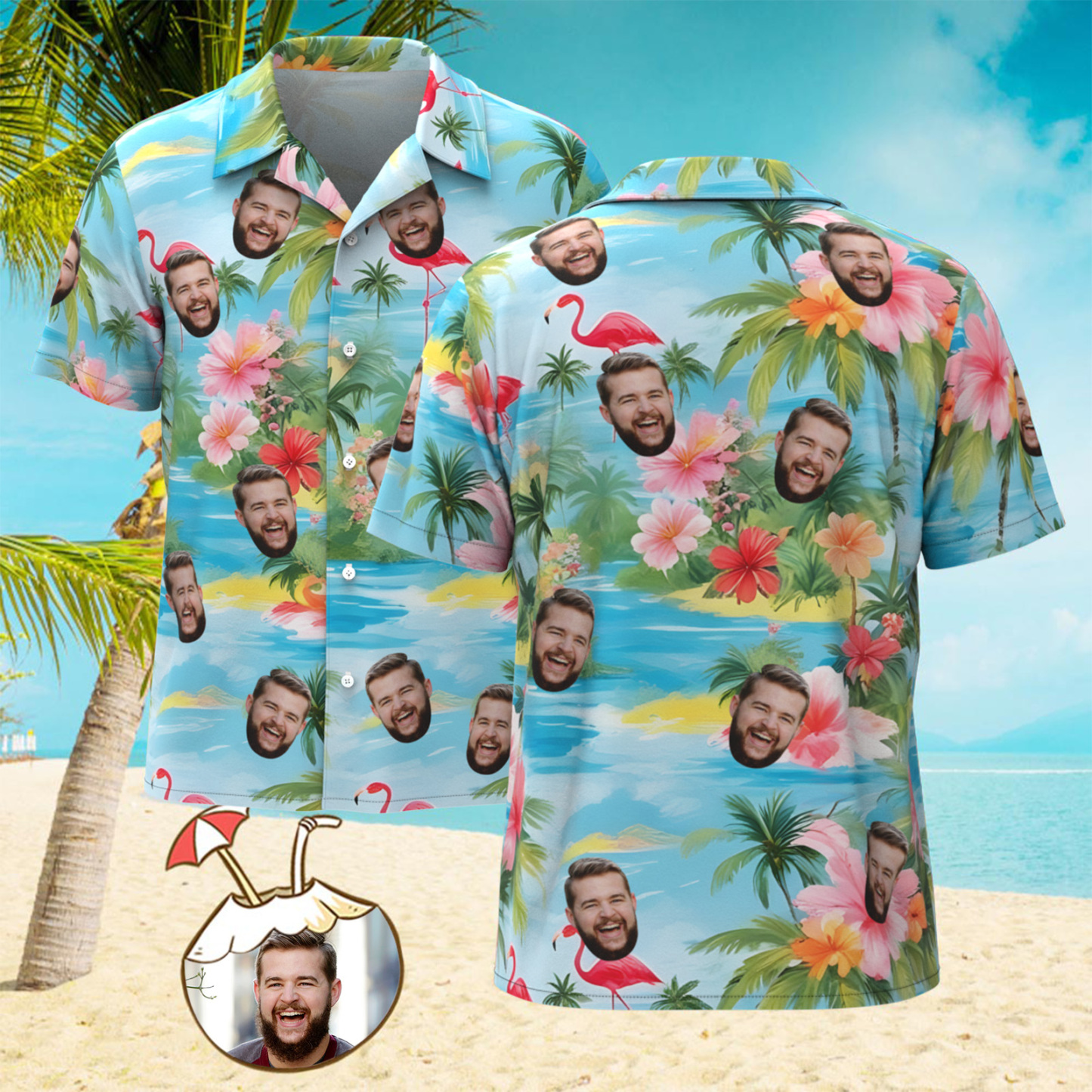 Camisas Hawaianas Originales Personalizadas De Aloha, Camisas Hawaianas Con Cara, Camisas De Árbol De Coco, Regalos De Grupo Para El Día De Verano - miscalcetinescaramx