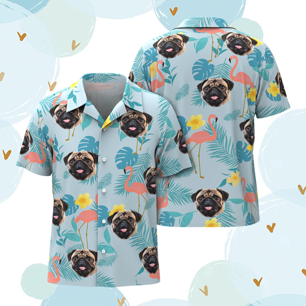 Camisas Hawaianas Personalizadas Para Hombres Camisa Hawaiana Con Flamenco Y Cara De Mascota Regalo Para Amantes De Las Mascotas