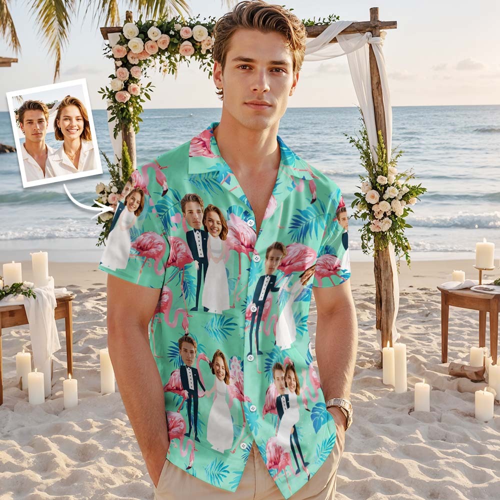 Camisa Hawaiana Con Cara Personalizada Para Boda Camisa Hawaiana Con Cara De Hojas Azules Favor De Boda - miscalcetinescaramx
