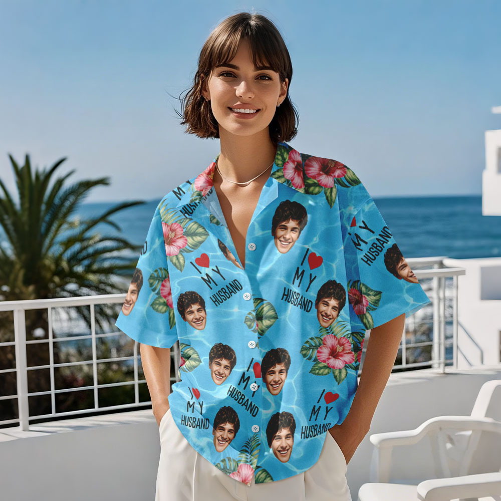 Camisa Hawaiana Con Cara Personalizada Camisa Hawaiana Con Cara De Pareja Para Vacaciones De Verano Camisa Hawaiana Con Flores 'amo A Mi Esposa' - miscalcetinescaramx