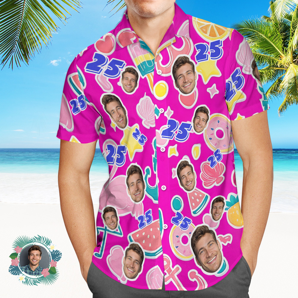 Camisa Hawaiana Con Foto Y Edad De Cara De Cumpleaños Personalizada, Regalo De Camisa Hawaiana, Camisetas Divertidas Para Fiestas - miscalcetinescaramx