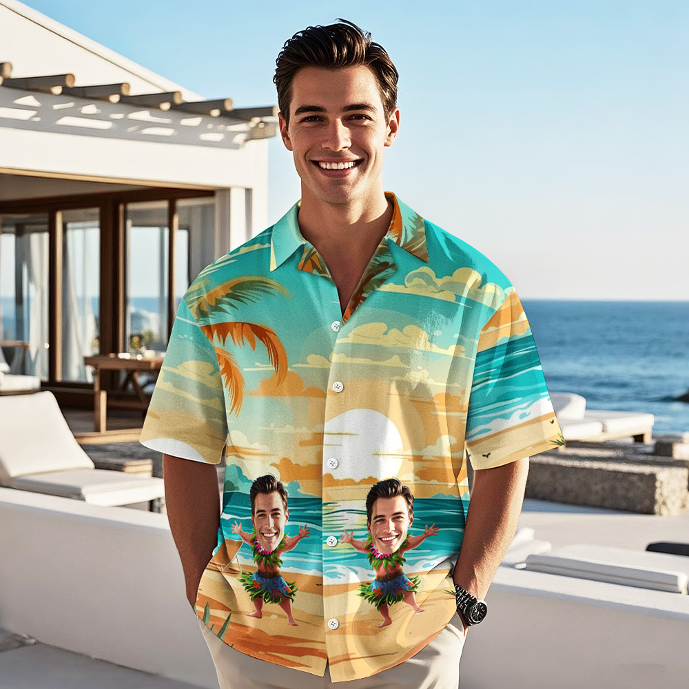 Camisas Hawaianas Personalizadas Con Foto Y Cara Divertida Bailando Hula. Regalo Para Hombres. - miscalcetinescaramx